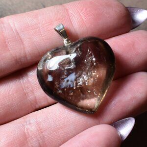 Natural Smokey Quartz Heart Pendant with rainbow inclusions